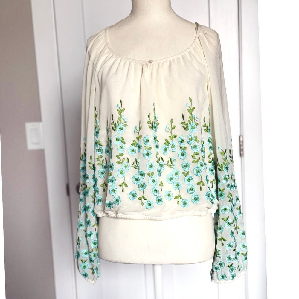 Free People Embroidered Forget Me Not Blouse Womens Medium - Picture 2 of 8